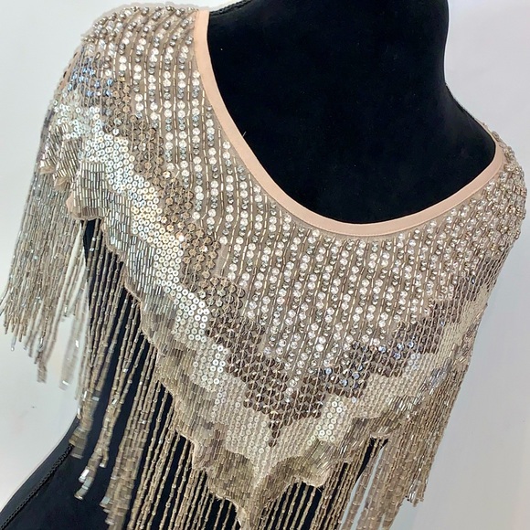 HAUTE HIPPIE Beaded Shawl $595 New Sequin Evening Cape 1920s Gatsby Ivory Bridal - Picture 4 of 16